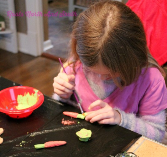 Painting veggies for the miniature garden