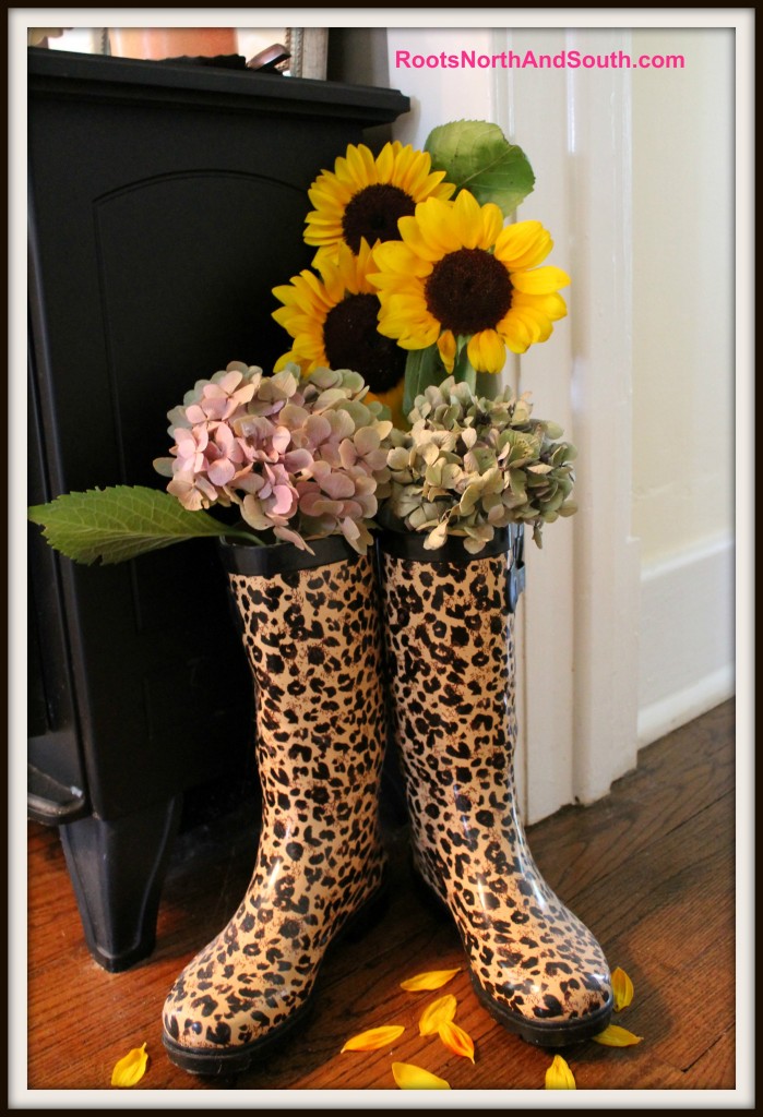 Leopard boots with fresh sunflowers