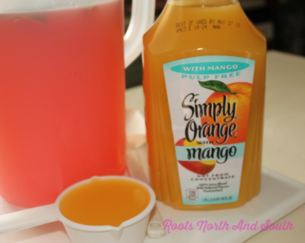 Mango Orange Juice in Raspberry Basil Lemonade