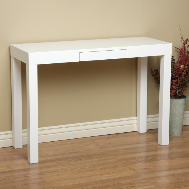 Lachlan Glossy White Sofa Table Roots North South