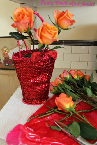 Building a fresh flower centerpiece for Valentine's Day